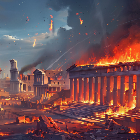 buildings in ancient Rome on fire