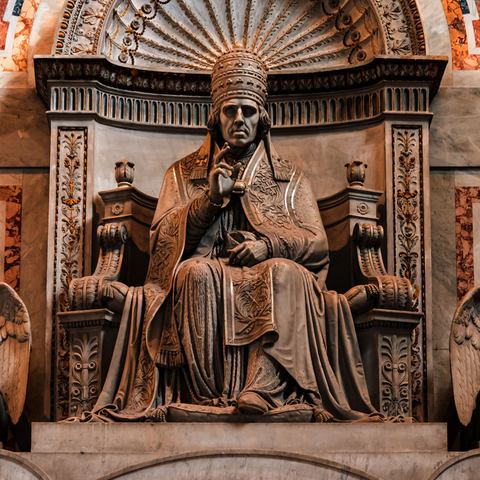 a pope sitting in a chair in a cathedral