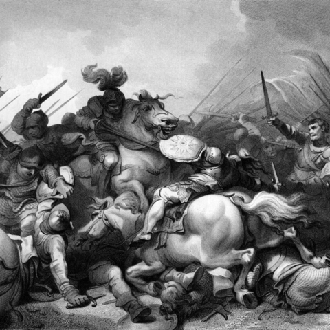 Depiction of the Battle of Bosworth Field by the eighteenth-century painter, Philip James de Loutherbourg.