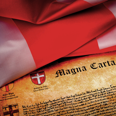 Magna Carta document and British Flag