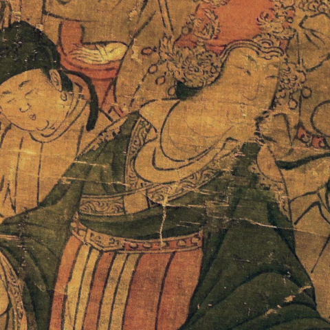 Detail of an 8th-century silk painting depicting Wu Zeitan.