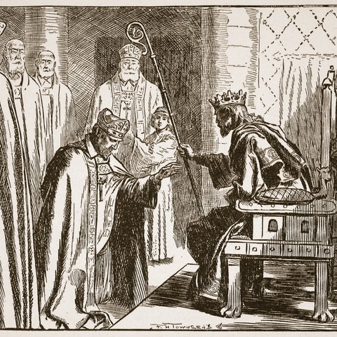 Illustration of an investiture of a Saxon bishop from 'The Church of England: A History for the People' c. 1910