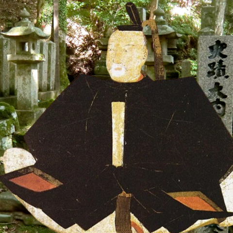 The graves of Ōuchi Yoshitaka and his valet in the grounds of Tainei-ji, Nagato, Yamaguchi. Ōuchi Yoshitaka in foreground.