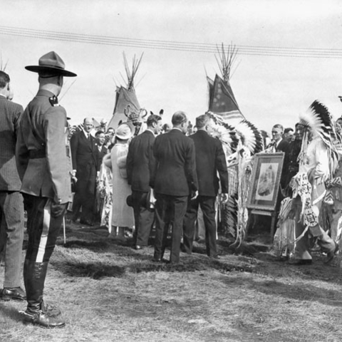 Nakoda chieftains meeting with King George VI and Queen Elizabeth II.