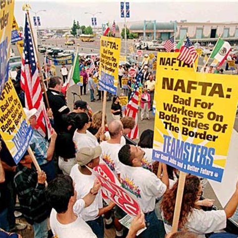 A 1996 Teamsters protest against new NAFTA trucking regulations.