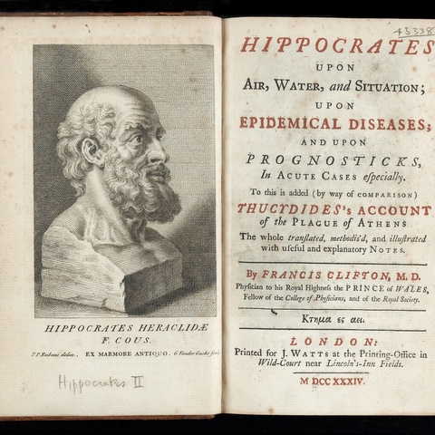 The title page of Hippocrates's "Airs, Waters, Places."