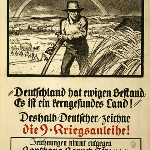 A 1918 poster from the Baruch Strauss Bank urging Germans to buy the 9th German war bonds.