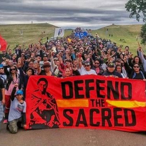 Protesters in Standing Rock insisting that treaty rights and sacred ground be respected.