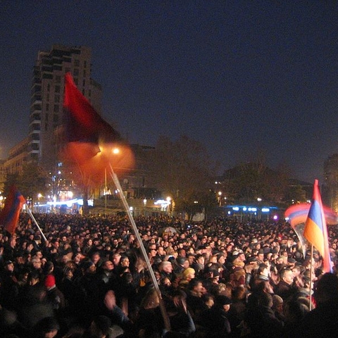 Protests following the 2008 presidential election at the Opera Square in Yerevan.