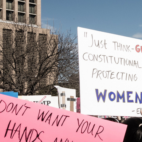 A sign from the 2017 Women’s March quoting Eleanor Smeal.