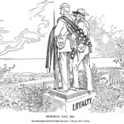 This cartoon during the U.S. war with Spain in 1898 celebrated national reconciliation and 'loyalty.'