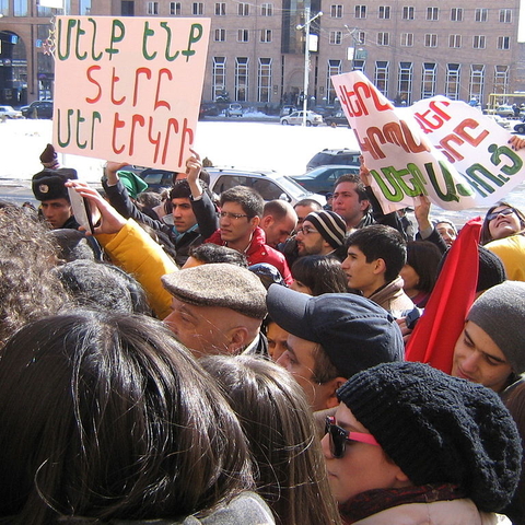 Protesters in Mashtots Park in 2012.