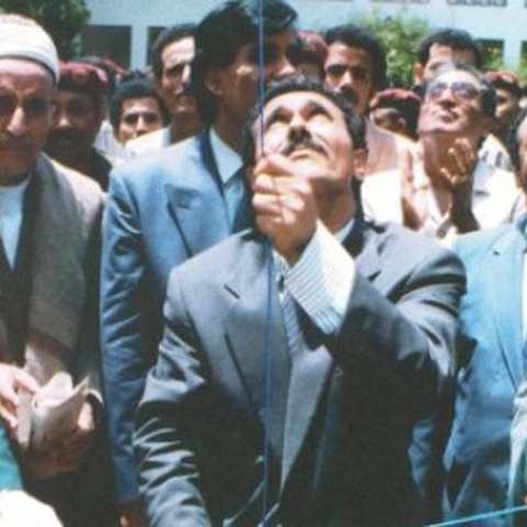 Ali Abdullah Saleh (center) at a unification ceremony for North and South Yemen in 1990.