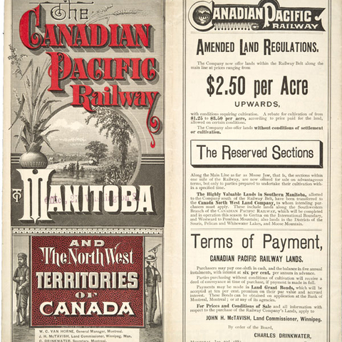 An 1883 advertisement for land in western Canada.