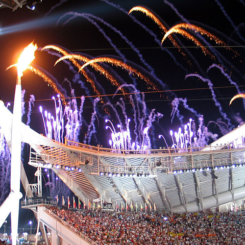 The Olympic flame during the opening ceremony of the 2004 Summer Olympics.