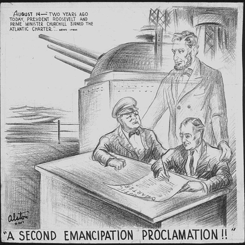 A 1943 depiction of the signing of the Atlantic Charter.