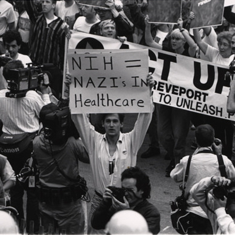 A 1990 ACT UP demonstration at the National Institutes of Health.