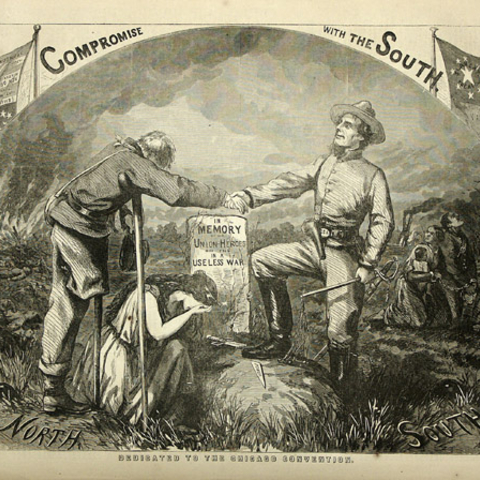 An 1864 illustration from Harper’s Weekly warning against compromising with the South.