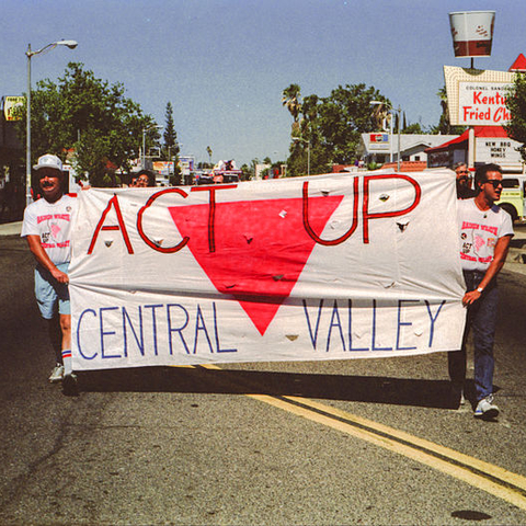 ACT UP demonstrators at the first Fresno Lesbian-Gay Pride Parade.
