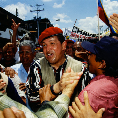 President Hugo Chávez greeting supporters ahead of his election as president in 1998.