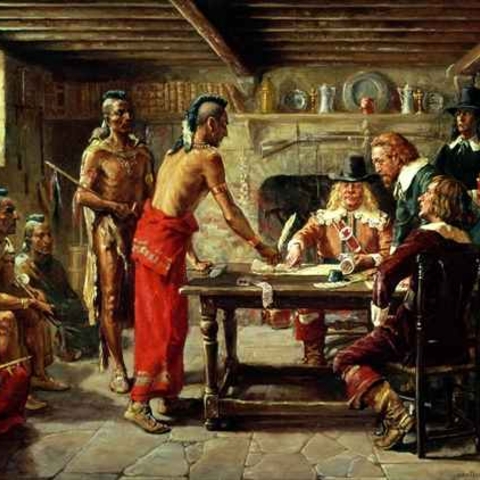 The signing of a peace treaty in 1642.