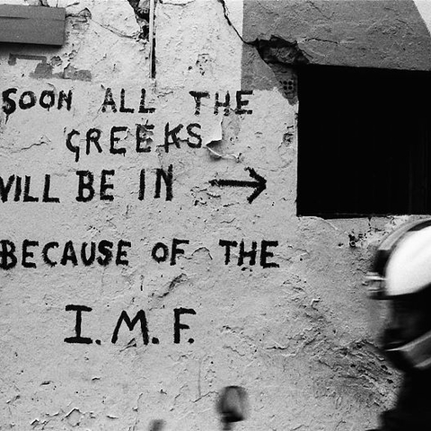 Graffiti in Greece critical of the IMF in 2015.