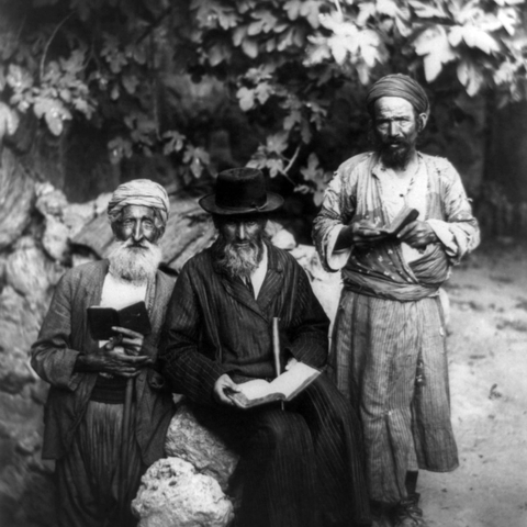 Jewish men reading in Jerusalem, 1895