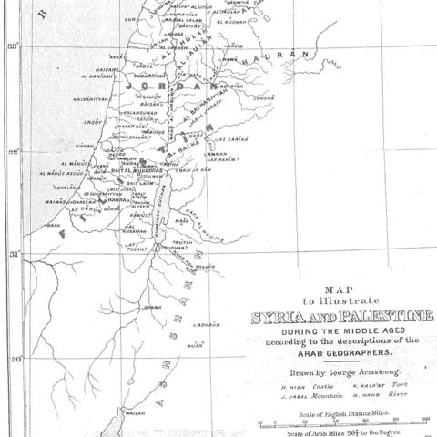 Map of Palestine during the Medieval Period, created in 1890