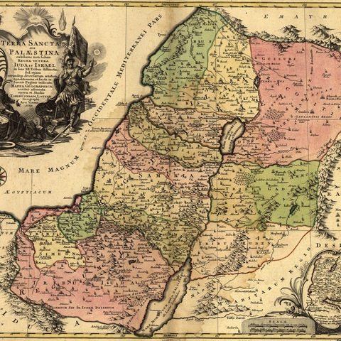 Map showing Ancient Palestine and the location of the 12 Tribes of Israel, 1759