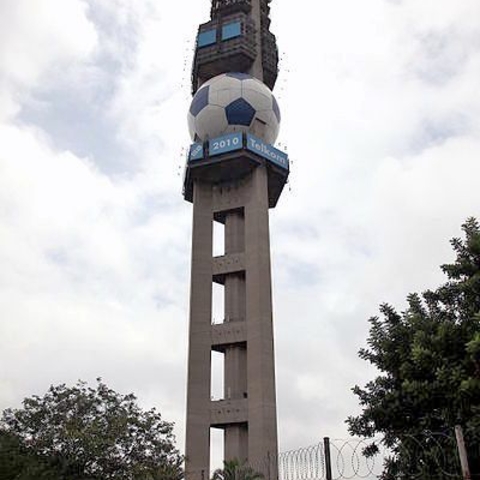 A soccer ball advertising the 2010 FIFA World Cup on Telkom Lukas Rand Tower, Pretoria, South Africa