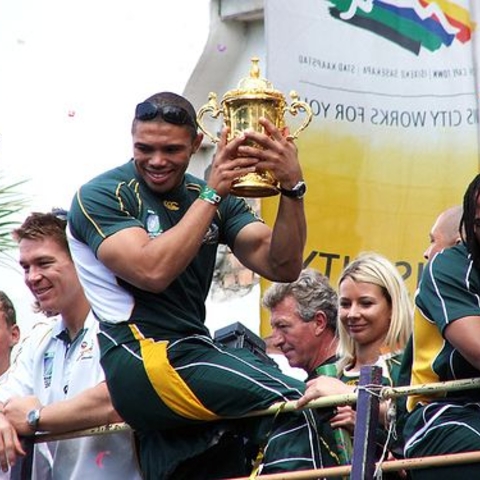 The South African Springboks celebrating their World Cup Rugby 2007 Championship