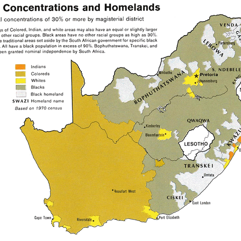 Map showing 1970s racial breakdown of South African areas