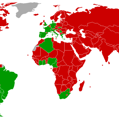 2010 World Cup Qualifying Countries: Green=Qualified, Red=Failed to Qualify, Purple=Not a FIFA Member