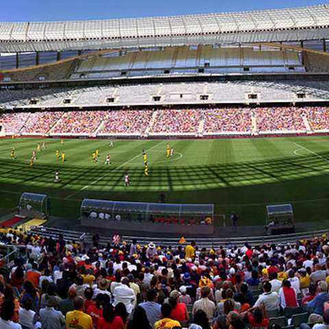 Ajax Cape Town and Engen Santos, local football clubs in Cape Town, South Africa, play a match at the Sail Stadefrance, one of the new soccer stadia built for the World Cup