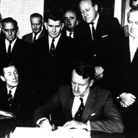Ian Smith signing the Unilateral Declaration of Independence on November 11, 1965