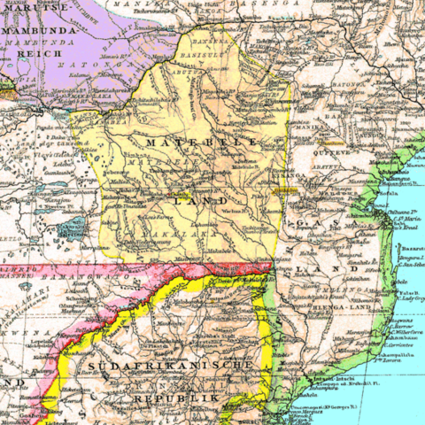 Map of Southern Africa and Matabeleland (Present-day Zimbabwe), 1887