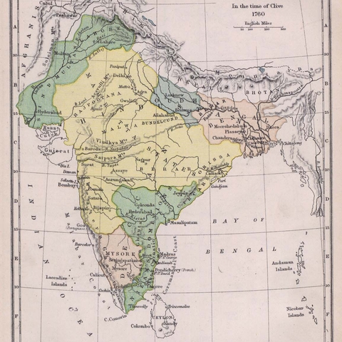 The India Subcontinent in 1760, from a British map created in 1905