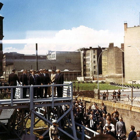 U.S. President John F. Kennedy (fourth from right) visits the Berlin Wall in 1963
