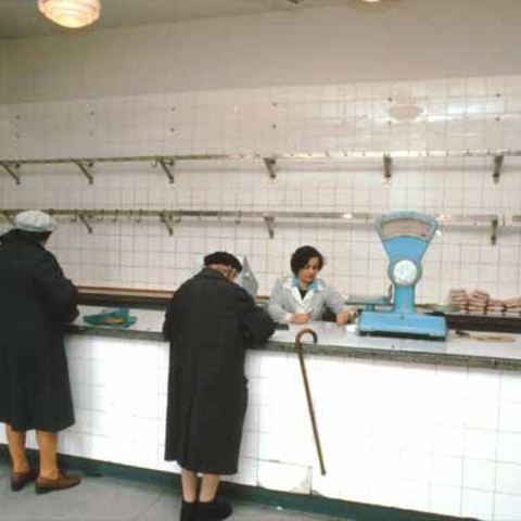 A nearly empty meat store in Poland in the 1980s  