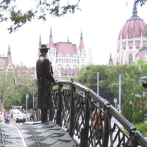 Imre Nagy statue at Martyr's Square, Budapest, facing the Parliament building  