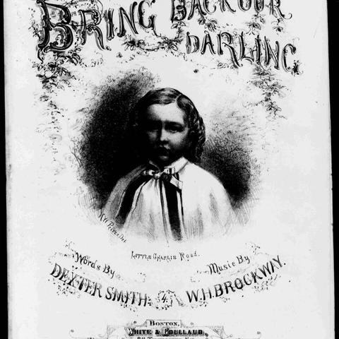 Sheet music for "Bring Back Our Darling," a song about the Charley Ross kidnapping, by Dexter Smith and W.H. Brockway, 1875. The popular song was an early example of the ever-growing American fascination with stranger abduction.