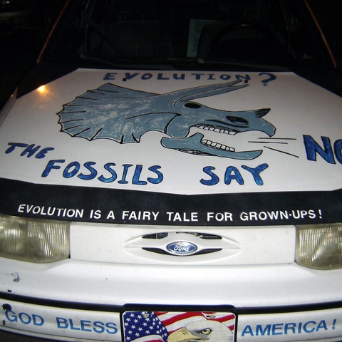 A car decorated with Creationist materials, Athens Georgia