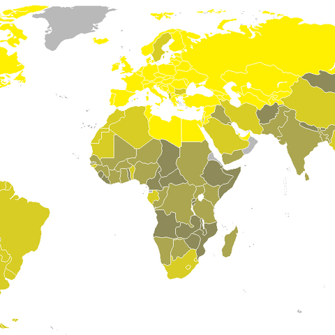 World Map showing the average daily calorie consumption by country