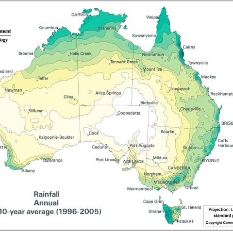 Map Showing the Average Rainfall in Australia, 1996-2005