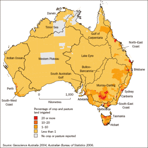 Map showing the percentage of Irrigated Land in Australia in 2004