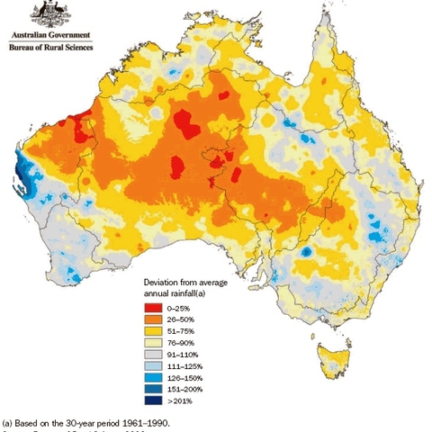Map showing Drought Conditions in Australia in the past Decade