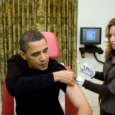 President Barack Obama receives an H1N1 vaccine during the 2009 H1N1 Pandemic, December 2009