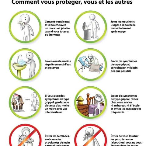 World Health Organization Poster from France describing basic hygiene techniques during the 2009 flu scare