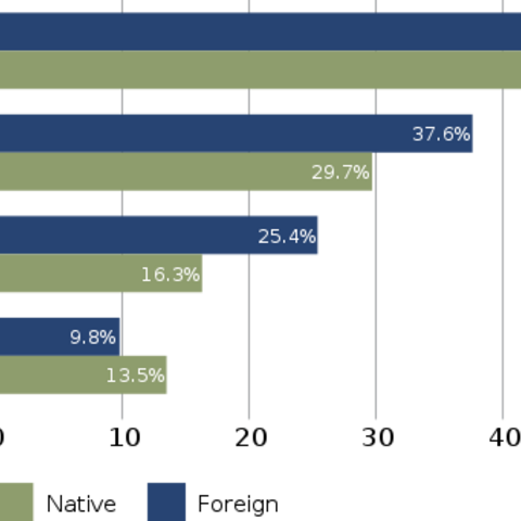 Higher Education Achievement by race in the United States, 2003. Percentage of each group, aged 25 or over, that attained a Bachelor's degree or more.