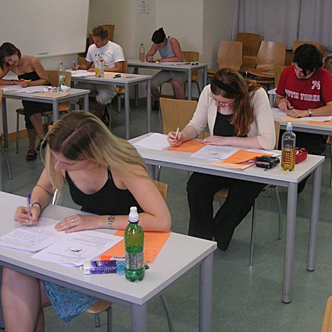Students taking a test at the University of Vienna in 2005
